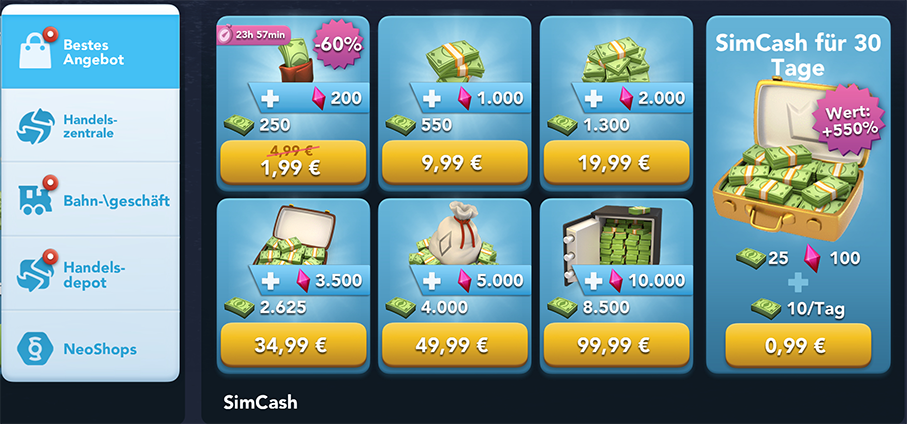 SimCash Angebote 01