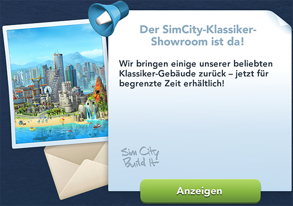 Der Simcity Klassiker Showroom Info